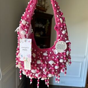 Pink Beaded Shell Handbag
